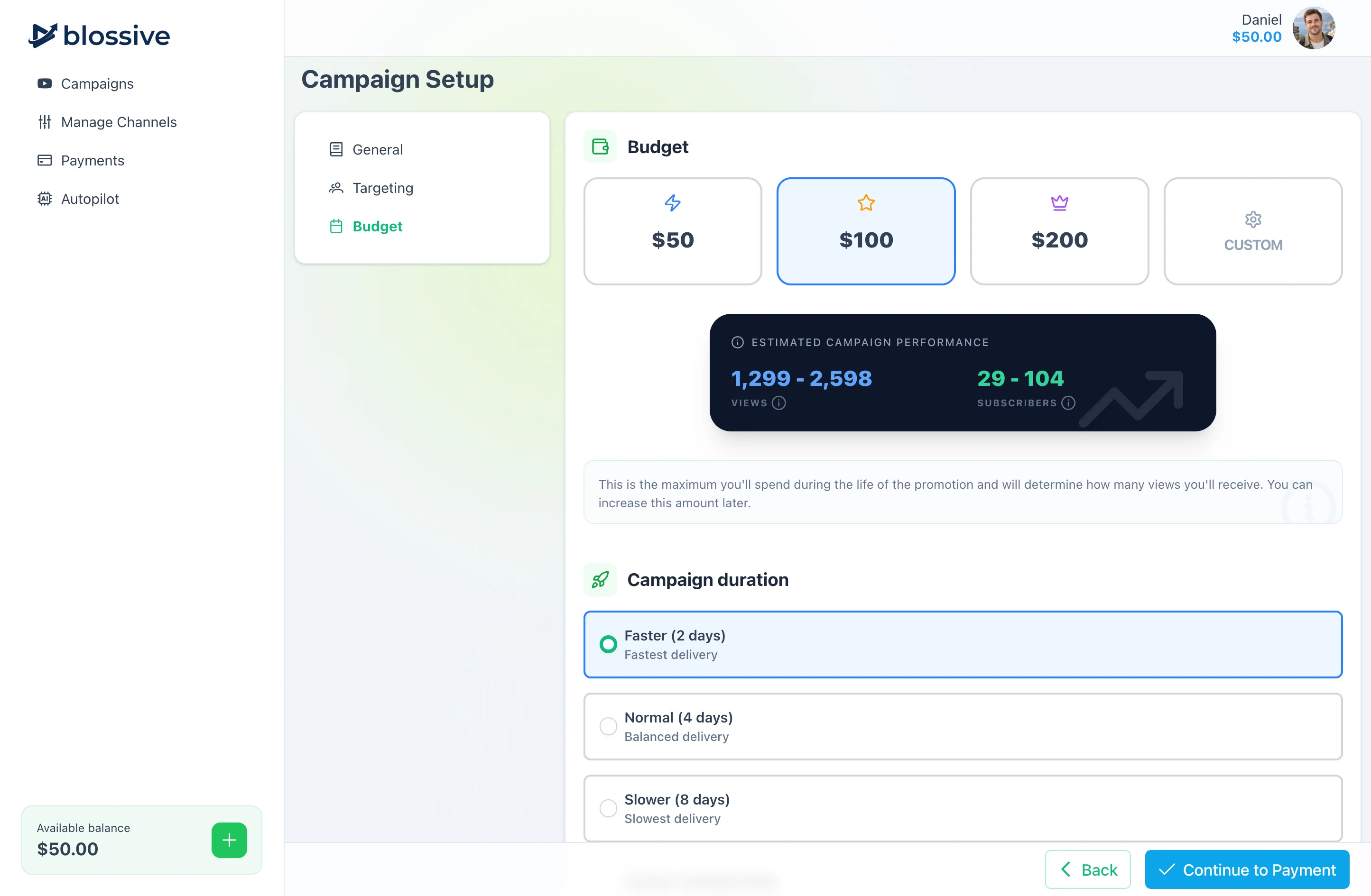 Setting the campaign budget before launch